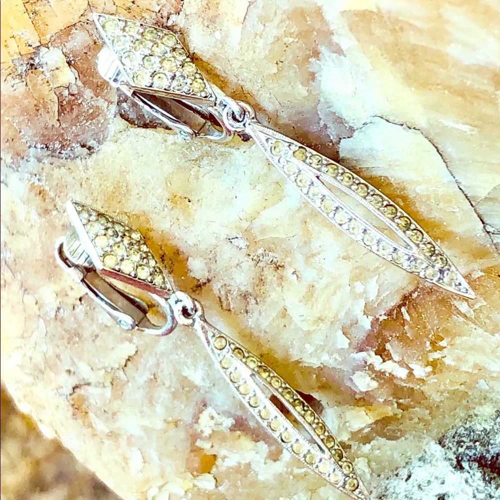 VTG RETRO fun silver rhinestone clip-on earrings